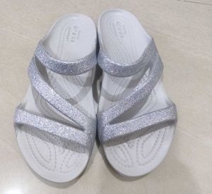 Crocs Silver Glitter Sandals never used