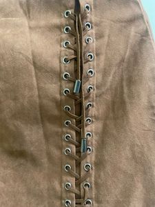 lace up mini skirt brown colour