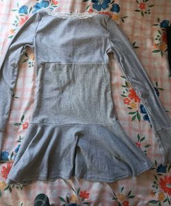 Gray Lace Trim Long Sleeve Top