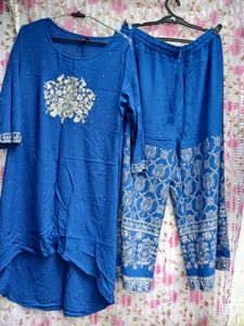 Sale 🔥🔥High Low Cotton Kurta With Pant Set 🔵💙