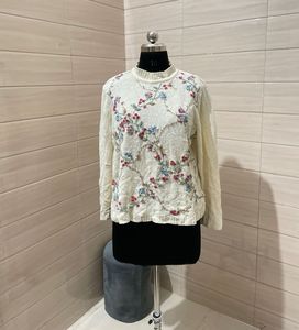 Vintage Cottagecore Sweater Petite Large Cream Che