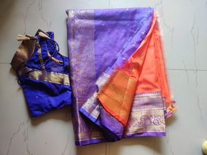 Orange With Green Colour Combination Saree