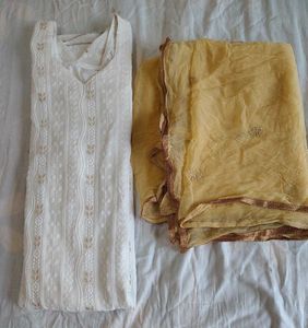 White Embroidered Kurti dupatta