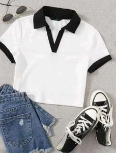White Crop Polo Tshirt