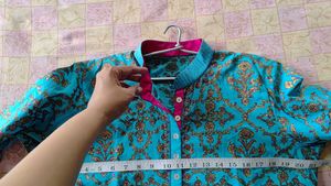 Turquoise Printed Button-Down Tunic