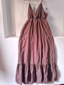 Mauve Ruffle-Hem Maxi Dress