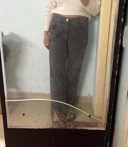 Grey Split Hem Straight Leg Jeans