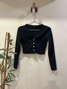 Black Cardigan Crop Top