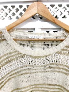 Boho Chic Beige &amp; Gold Stripes Knit Top C