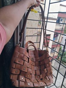 Brown Woven Tote Bag