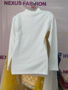 White Mock Neck Top with Shoulder Detail