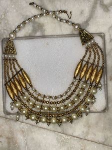 Bridal White Moti And Golden Necklace