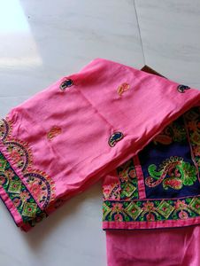 Pink Embroidered Saree
