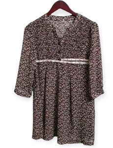 Brown Floral Print Peasant Blouse (Woman)