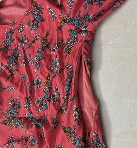 coral Printed Knee Length Casual Women Regular Fit