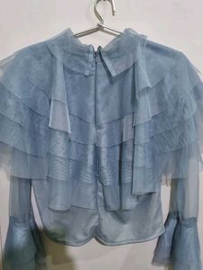 Korean Grey Top With Bell Sleeves
