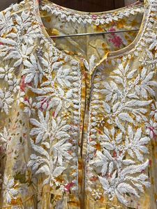Yellow Chikan kari Top