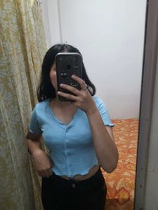 Blue Crop Cardigan