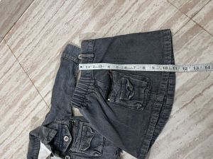 denim skir, white ribbed t shirt and  jac