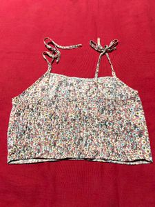 Pink Floral Printed Cotton Crop Top – Size L