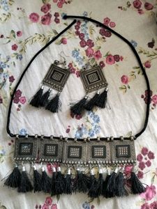 Black Tassel Necklace &amp; Earring Set