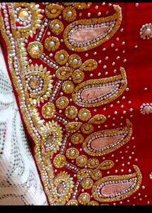 Red Suit Beautiful Pearls Heavy Work 3pice Set