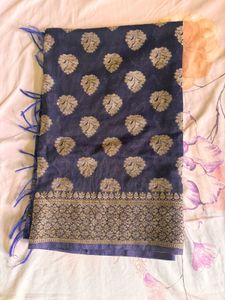Elegant Navy Blue Banarasi Dupatta