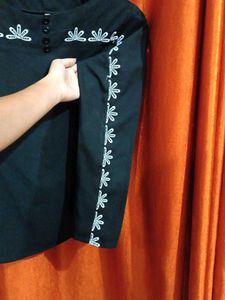 Embroidered Black Long Sleeve Top