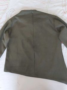 Olive Green Asymmetrical Button Blouse
