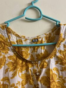 Beautiful Yellow Floral Short Kurti