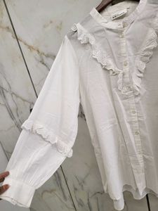 White Ruffle Button Down Tunic