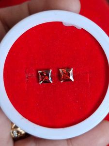 Red Garnet Stud Earrings Silver
