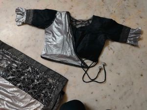 Black & Silver Embellished Sari With Designer Blou