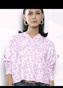 Lilac Cow Print Cropped Hoodie