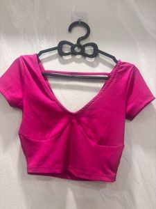 Hot Pink Ribbed Crop Top