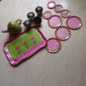 Metallic Tea Set For Pretend Play