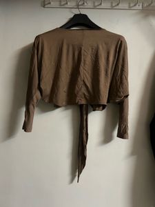 Brown Tie-Front Top