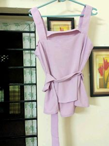 STYLI Solid Square Neck Belted Top
