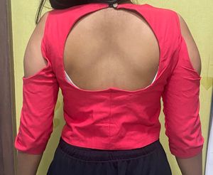 Cute Pinkish Cold Shoulder Top With Huge Back Cut