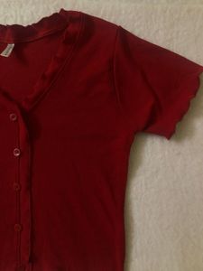 Red Button-Down Crop Top