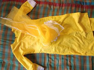 Yellow Kurta with Lace Detail