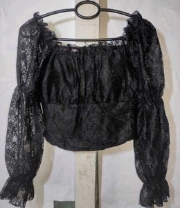 Black Lace Long Sleeve Crop Top