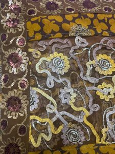 Beautiful Brown &amp; Mustard Saree with Embroidery