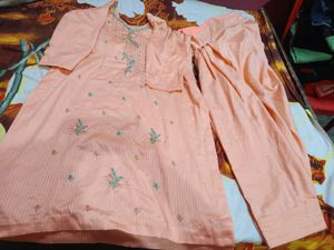 Elegant Peach Embroidered Kurta Set