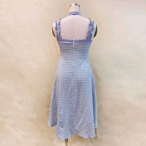 Summer Blue Checked Midi Dress