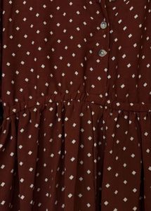 Polka Dot Full Sleeve Brown White Midi dress