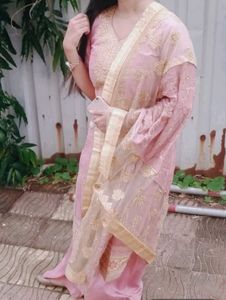 Purple Kurta With Plazzo &amp; Dupatta