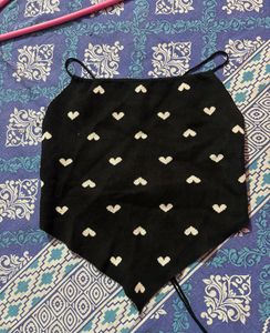 Heart Print Halter Top With Lace Back