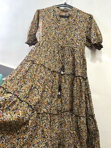 Boho Print Tiered Midi Dress (Size S)