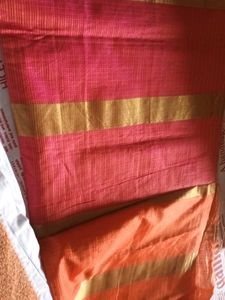 Pink &amp; Gold Woven Fabric Saree